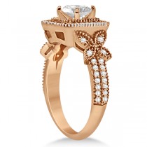 Butterfly Square Halo Design Diamond Bridal Set 14k Rose Gold 0.51ct