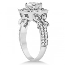Butterfly Square Halo Design Diamond Bridal Set 14k White Gold 0.51ct