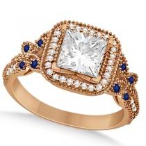 Butterfly Square Halo Sapphire Engagement Ring 14k Rose Gold (0.34ct)