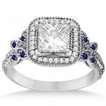 Butterfly Square Halo Sapphire Engagement Ring 14k White Gold (0.34ct)