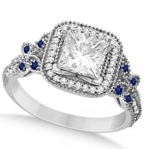 Butterfly Square Halo Sapphire Engagement Ring Palladium (0.34ct)
