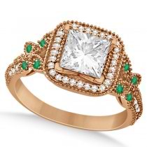 Emerald Square-Halo Butterfly Engagement Ring 14k Rose Gold (0.34ct)