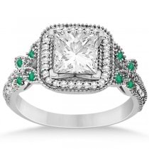 Emerald Square-Halo Butterfly Engagement Ring Platinum (0.34ct)