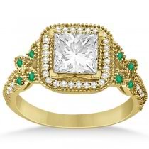 Emerald Square-Halo Milgrain Bridal Set 14k Yellow Gold (0.51ct)