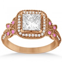 Pink Sapphire Accent Butterfly Engagement Ring 14k Rose Gold 0.34ct