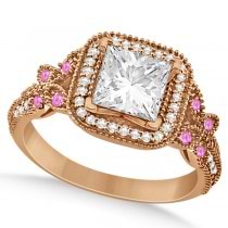 Pink Sapphire Accent Butterfly Engagement Ring 14k Rose Gold 0.34ct