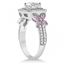 Pink Sapphire Square Halo Butterfly Engagement Ring 14k White Gold 0.34ct