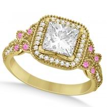Pink Sapphire Accent Butterfly Engagement Ring 14k Yellow Gold 0.34ct
