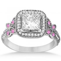 Pink Sapphire Accent Butterfly Halo Bridal Set Platinum 0.51ct