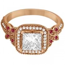 Butterfly Square Halo Ruby Engagement Ring 14k Rose Gold (0.34ct)