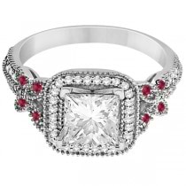 Butterfly Square Halo Ruby Engagement Ring 14k White Gold (0.34ct)