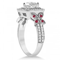 Butterfly Square Halo Ruby Engagement Ring Palladium (0.34ct)