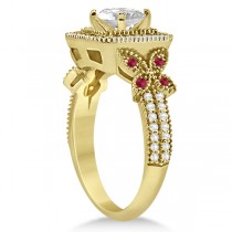Ruby Square Halo Butterfly Bridal Set 14k Yellow Gold 0.51ct