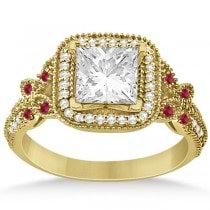 Ruby Square Halo Butterfly Bridal Set 18k Yellow Gold 0.51ct
