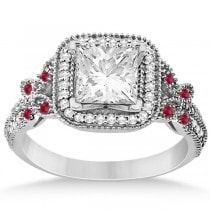 Ruby Square Halo Butterfly Bridal Set Platinum 0.51ct
