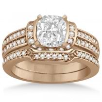Ribbon Diamond Engagement Ring & Wedding Band 14k Rose Gold (0.44ct)