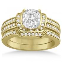 Ribbon Diamond Engagement Ring & Wedding Band 14k Yellow Gold (0.44ct)
