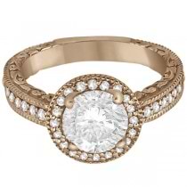 Filigree Carved Halo Diamond Engagement Ring 14k Rose Gold (0.30ct)