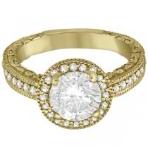 Filigree Carved Halo Diamond Engagement Ring 14k Yellow Gold (0.30ct)
