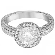Filigree Carved Halo Diamond Engagement Ring 18k White Gold (0.30ct)