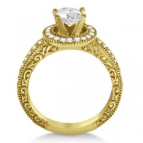 Filigree Carved Halo Diamond Engagement Ring 18k Yellow Gold (0.30ct)