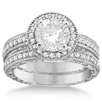 Filigree Halo Engagement Ring & Wedding Band Platinum (0.50ct.)
