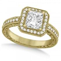 Milgrain Halo Princess Diamond Engagement Ring 14k Yellow Gold (1.00ct)