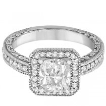 Milgrain Halo Princess Diamond Engagement Ring 18k White Gold (1.00ct)