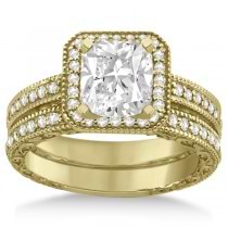 Square Halo Wedding Band & Engagement Ring 18kt Yellow Gold (0.52ct.)