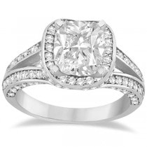 Split Shank Diamond Halo Channel-Style Bridal Set Platinum 1.64 ct