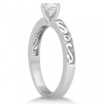 Carved Infinity Design Solitaire Engagement Ring 14k White Gold