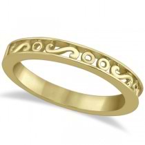 Hand Carved Vintage Infintiy Solitaire Bridal Set in 14k Yellow Gold