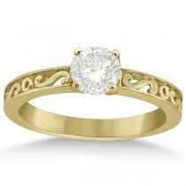 Hand Carved Vintage Infintiy Solitaire Bridal Set in 18k Yellow Gold