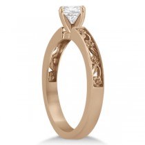 Flower Carved Solitaire Engagement Ring Setting 18kt Rose Gold