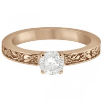 Flower Carved Solitaire Engagement Ring Setting 18kt Rose Gold