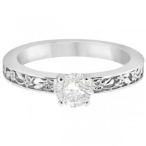 Flower Carved Solitaire Engagement Ring Setting Filigree Palladium