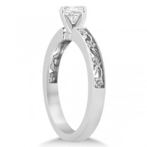 Flower Carved Solitaire Engagement Ring & Wedding Band 14kt White Gold