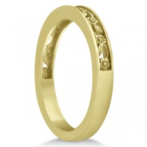 Flower Carved Wedding Ring Filigree Stackable Band 14k Yellow Gold