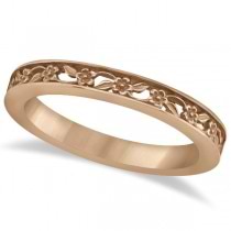 Flower Carved Wedding Ring Filigree Stackable Band 18k Rose Gold