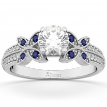 Diamond & Blue Sapphire Butterfly Engagement Ring 14K White Gold