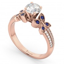 Diamond & Blue Sapphire Butterfly Engagement Ring 18K Rose Gold