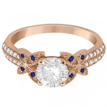 Diamond & Blue Sapphire Butterfly Engagement Ring 18K Rose Gold