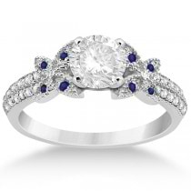 Diamond & Blue Sapphire Butterfly Engagement Ring Setting Platinum