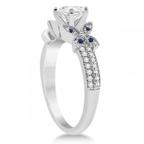 Diamond & Blue Sapphire Butterfly Engagement Ring Setting Platinum