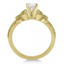 Diamond & Green Emerald Butterfly Engagement Ring 18K Yellow Gold