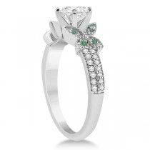 Diamond & Green Emerald Butterfly Engagement Ring Setting Palladium