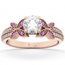 Diamond & Pink Sapphire Butterfly Engagement Ring 18K Rose Gold