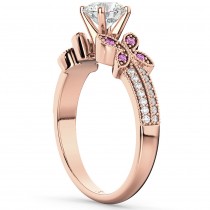 Diamond & Pink Sapphire Butterfly Engagement Ring 18K Rose Gold