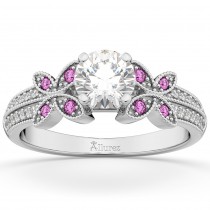 Diamond & Pink Sapphire Butterfly Engagement Ring 18K White Gold