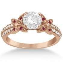 Diamond & Ruby Butterfly Engagement Ring Setting 14K Rose Gold